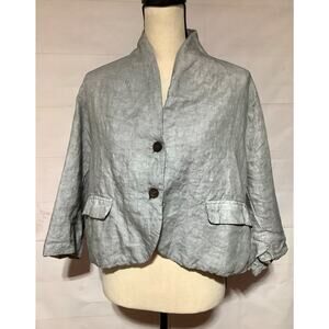 NWT H+ Hannah Wessel sz 40 8 US Vilja dove gray linen 3/4 sleeve 2 button jacket
